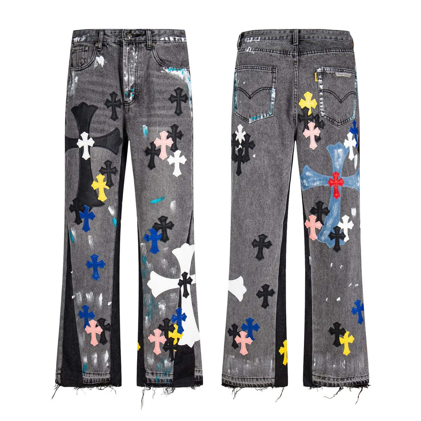 💰330 Top Version GALLERY DEPT & Chrome Hearts Chrome Hearts co-branded large logo blue, yellow, black and white multi-color spliced ​​washed jeans, truly restores the ultimate vintage texture, three-dimensional version, loose and comfortable, not picky about the figure, taller and slimmer, large factory Seiko, original factory quality control, same style for men and women, can be matched with couples, versatile recommendation, must-have jeans for all seasons, fashionable people have been disappointed. From the quality selection of fabrics, the tailoring of details, and the matching of patterns, they are all impeccable! The upper body is so handsome when worn...it can be easily worn by men, women and children! The craftsmanship is made of heavy-duty washed pure cotton denim fabric. After washing, it is soft and thick. It is very stylish when worn on the body. Style number: 1788# Color: black Size: 28 30 32 34 36